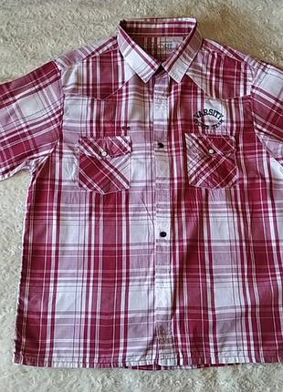 Красно-белая рубашка с коротким рукавом