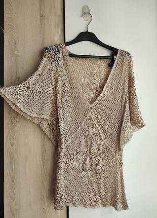 Блуза в'язана гачком ручна робота сіточка топ