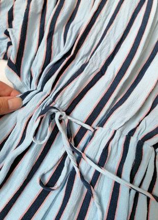 Сорочка туніка в смужку з кишенями куліс на талії тканина жатка7 фото