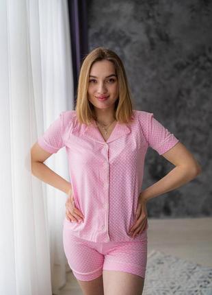 Піжама жіноча, комплект для дому та сну шорти та футболка рожева