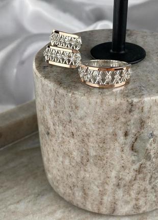 🇺🇦 набір сережки і кольцо срібло 925° золото 375° пластини, вставка куб.цирконії , 0274.10