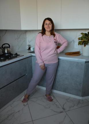 Батал тепла жіноча піжама (великі розміри) довгий рукав + штани2 фото