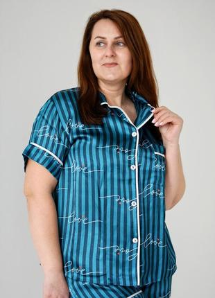 Піжама жіноча, комплект для дому та сну шорти та футболка атлас8 фото