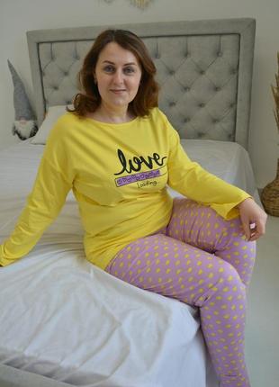 Батал жіноча піжама штани, довгий рукав (великі розміри) жовта4 фото