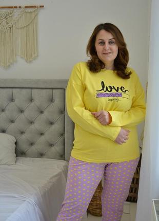 Батал жіноча піжама штани, довгий рукав (великі розміри) жовта5 фото