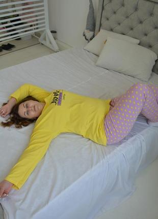 Батал жіноча піжама штани, довгий рукав (великі розміри) жовта6 фото