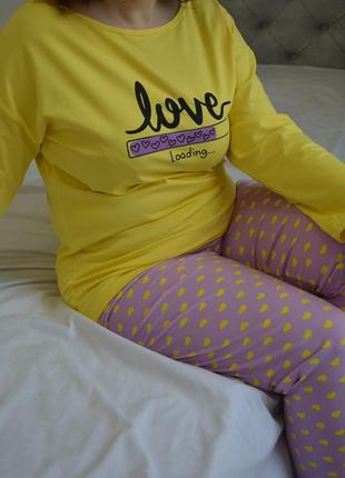 Батал жіноча піжама штани, довгий рукав (великі розміри) жовта9 фото