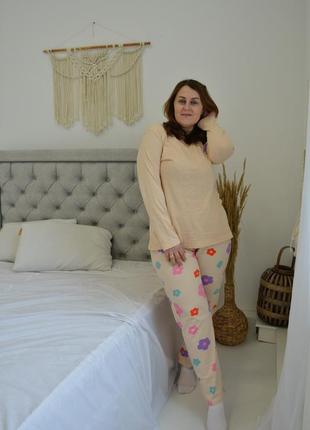 Батал жіноча піжама штани, довгий рукав (великі розміри) квіточки5 фото