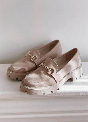 Жіночі лофери туфлі бежеві замшеві 40 р10 фото