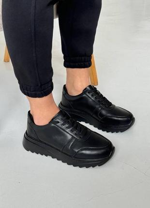 Чорні кросівки жіночі шкіряні демі4 фото