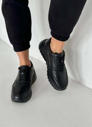 Чорні кросівки жіночі шкіряні демі8 фото