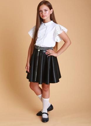 Блузка біла для дівчинки з коротким рукавом святкова в школу 1...2 фото
