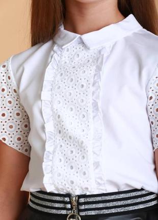 Блузка біла для дівчинки з коротким рукавом святкова в школу 1...5 фото