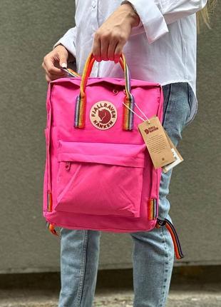 Яскравий рожевий рюкзак kanken classic 16 l з райдужними ручка...3 фото
