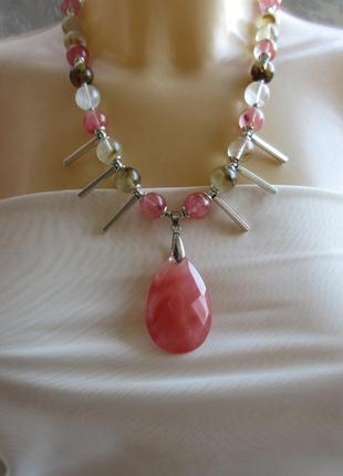 Колье халцедон с подвеской розовый халцедон