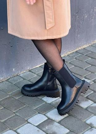 Жіночі зимові черевики челсі чорні шкіряні 36 р9 фото