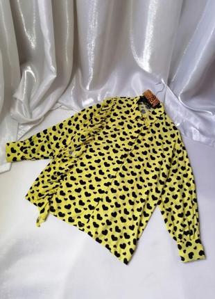 Крута стильна легка сорочка блуза 100% бавовна штапель принт серця пишний рукав з одного боку є рюша