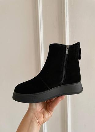 Чорні жіночі черевики снікерси зимові замша2 фото