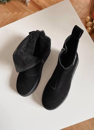 Чорні жіночі черевики снікерси зимові замша3 фото
