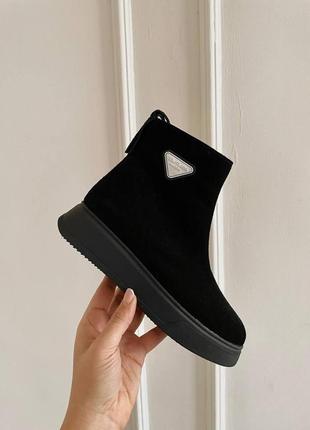Чорні жіночі черевики снікерси зимові замша5 фото
