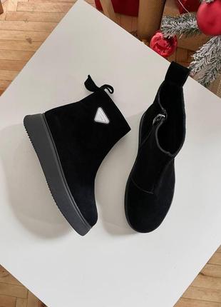 Чорні жіночі черевики снікерси зимові замша8 фото