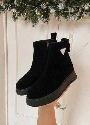 Чорні жіночі черевики снікерси зимові замша9 фото