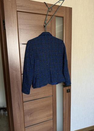 Стильный шерстяной  твидовый жакет блейзер пиджак синий размер 142 фото
