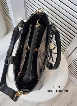 Жіноча сумка чорна бежева біла модна сумочка екошкіра2 фото