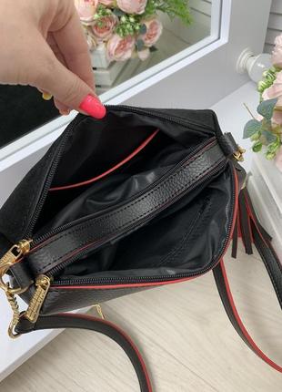 Жіноча замшева модна сумка чорна маленька сумочка через плече4 фото