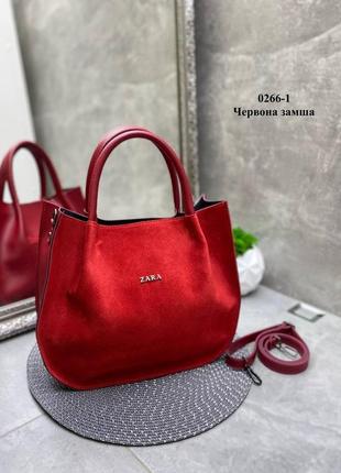 Жіноча замшева сумка червона містка шоппер сумочка натуральна ...