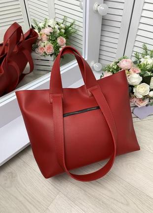 Містка модна червона жіноча сумка еко шкіра формата43 фото