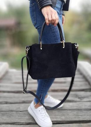 Чорна замшева жіноча сумка елегантна сумочка натуральний замш+...2 фото