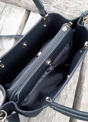 Чорна замшева жіноча сумка елегантна сумочка натуральний замш+...3 фото