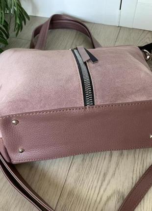 Містка замшева сумка шоппер класична сумочка пудра натуральна ...3 фото