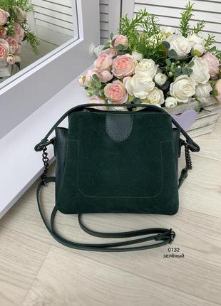 Жіноча замшева модна сумочка зелена3 фото
