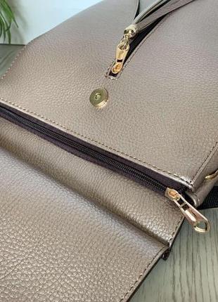 Жіночий рюкзак-сумка бронза еко шкіра, натуральний замш5 фото