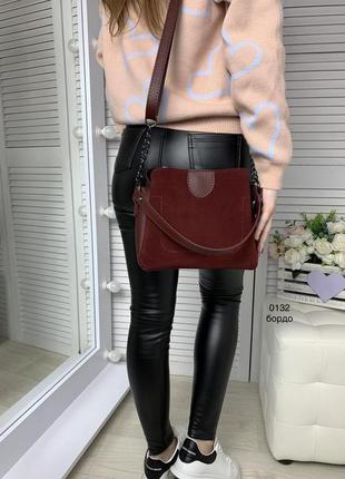 Жіноча замшева модна сумочка бордова3 фото
