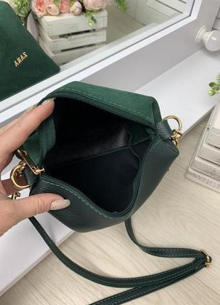 Жіноча замшева зелена маленька сумочка клатч через плече4 фото