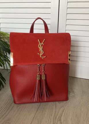 Жіночий рюкзак червоний еко шкіра, натуральний замш