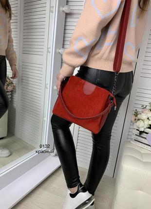 Жіноча маленька сумочка замшева червона сумка через плече2 фото