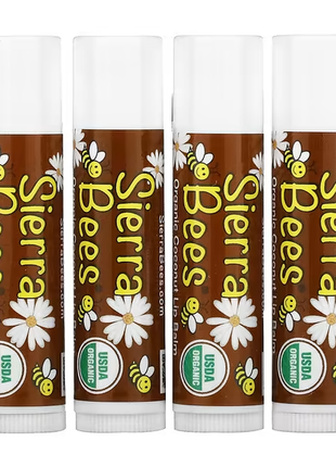 Sierra bees, органічний бальзам для губ, кокос, 4 шт. в упаковці по 4,25 г