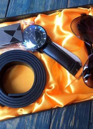 Чоловічий подарунковий набір: окуляри, ремінь, годинник m1411 фото