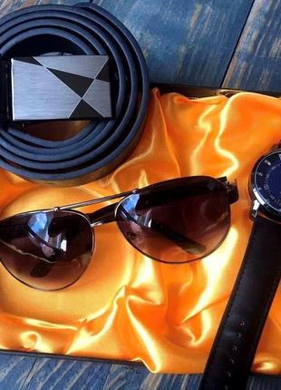 Чоловічий подарунковий набір: окуляри, ремінь, годинник m1412 фото