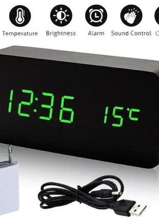 Настільний годинник від мережі +батарейка з будильником, датчи...