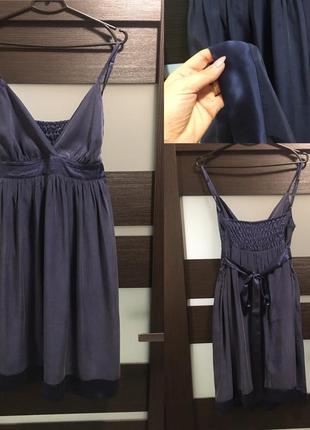 Шелковый сарафан 100% silk на бретелях синий платье мили queenie paris