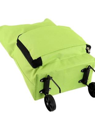 Зручна складна господарська сумка на колесах салатова3 фото
