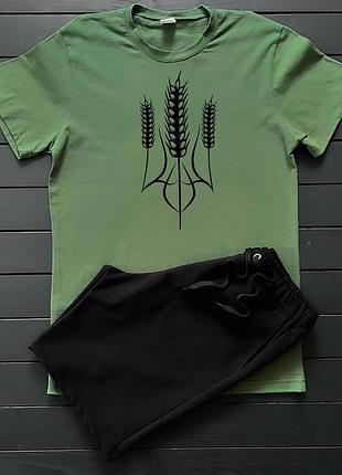 Футболка + шорти літній спортивний комплект з патріотичним принтом герб колосок