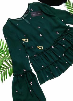 Блузка сітка смарагдового кольору з вишивкою від new look4 фото