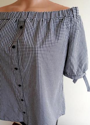 Шикарна картата блузка на гумці відкриті плечі ґудзики f&f3 фото