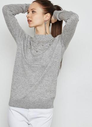 #розпродаж сірий светр теплий джемпер з розсипом з намистин wa...2 фото